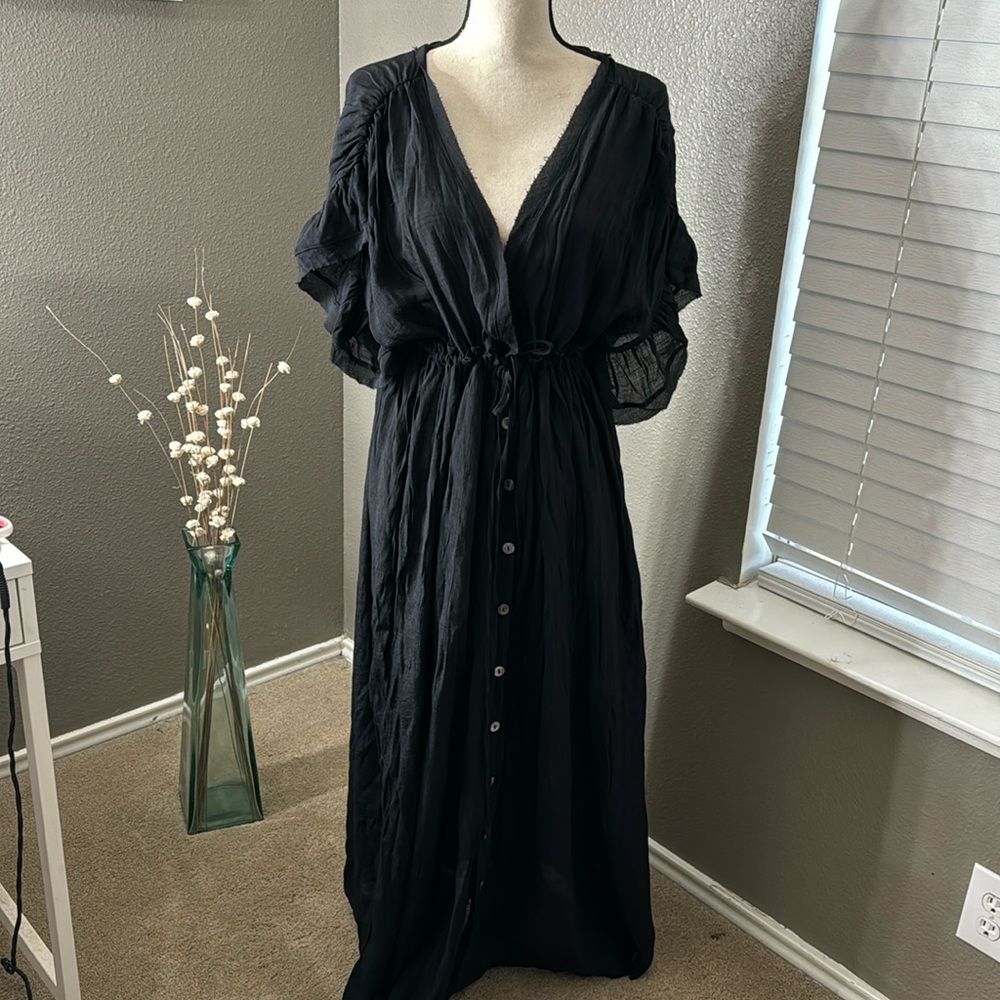 Wander Agio Womens Long Dress Bikini Cover Up Button skirt black one size